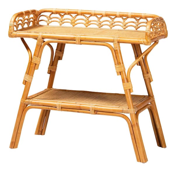 bali & pari Nayana 31.9 in. Light Honey Rectangle Wicker Console Table ...