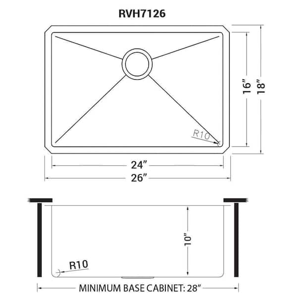 Ruvati Gravena 26 in. Undermount SIngle Bowl 16-Gauge