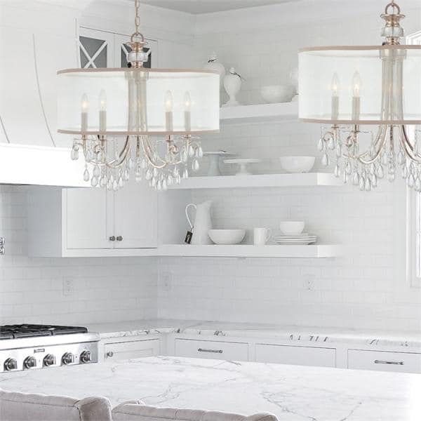 Polished Chrome Silk Shade 5-Light Crystal Chandelier