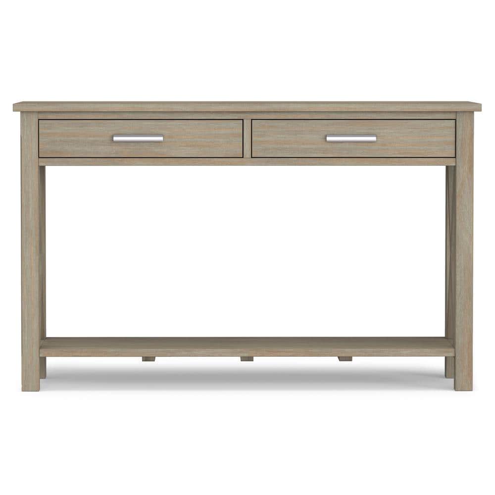 Distressed Gray Wood Console Table with Storage Drawers