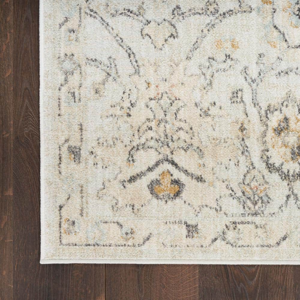 Gray Floral Rectangular Synthetic Rug 5'5" x 7'3"