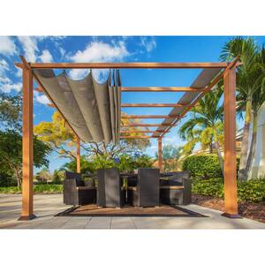 Paragon 11 ft. x 11 ft. Aluminum Pergola with the Look of Canadian Cedar Wood and Sand Color Convertible Canopy