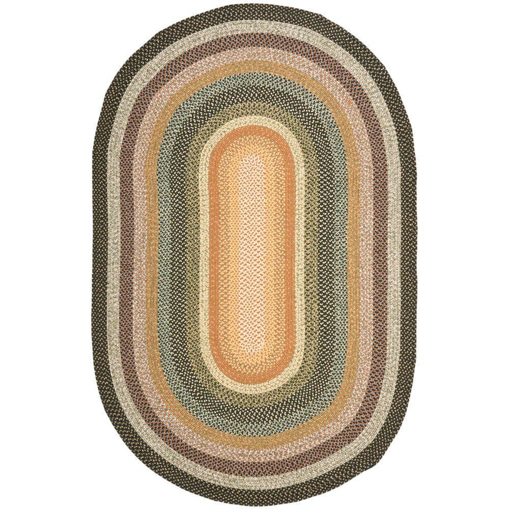 Handmade Blue Oval Braided Synthetic 6' x 9' Rug