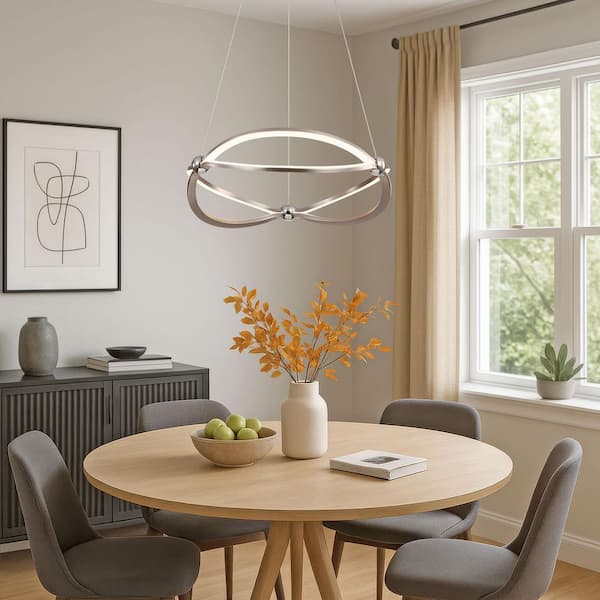 Spirale 1-Light Dimmable Integrated LED Satin Nickel Geometric Chandelier for Dining Room