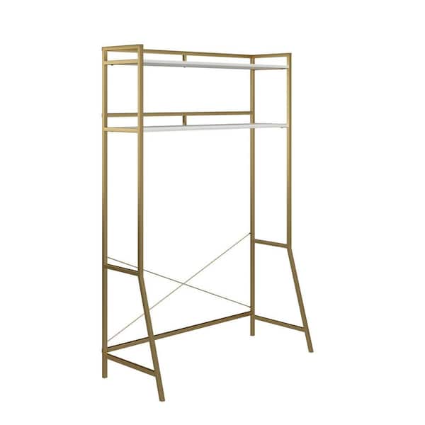 Novogratz Beverly 18.5 in. x 42.83 in. x 64.86 in. White/Gold Over the Bed Storage with 2 Shelves for Twin and XL Twin Beds