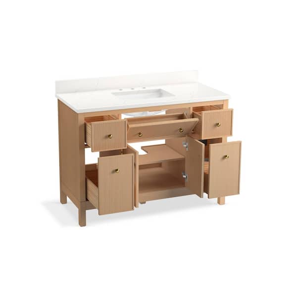 KOHLER Malin 49in. Single Sink Freestanding White Oak Bath Vanity with White Quartz Top Assembled