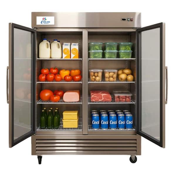 55 in. W 47 cu. ft. NSF Commercial Glass 2-Door Reach In Display Refrigerator in Stainless Steel