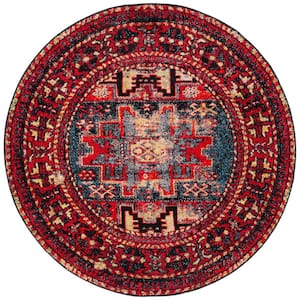 Vintage Hamadan Red/Multi Doormat 3 ft. x 3 ft. Medallion Border Round Area Rug