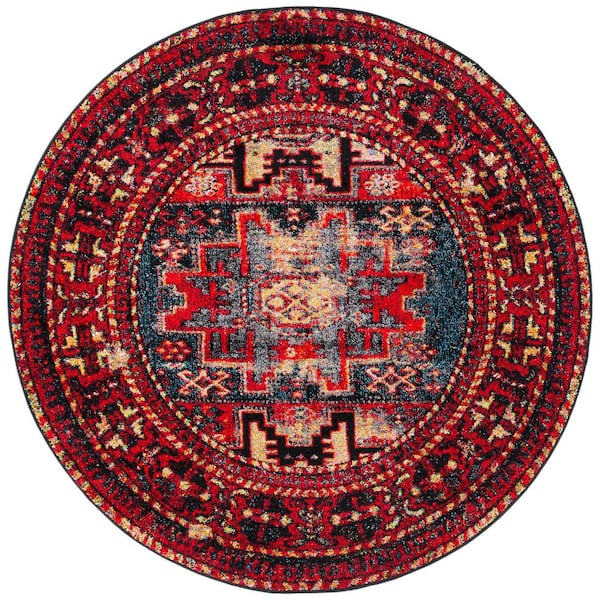 SAFAVIEH Vintage Hamadan Red/Multi Doormat 3 ft. x 3 ft. Medallion Border Round Area Rug