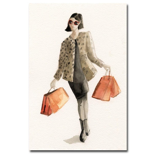 Trademark Fine Art 16 in. x 24 in. Woman Shopping Leopard Print Canvas Art-DISCONTINUED