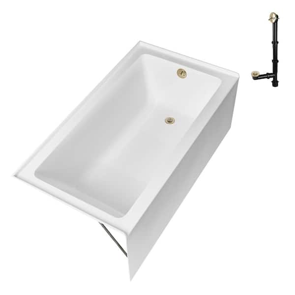 GA-304-10-PBR 60 in. x 30 in. Acrylic Soaking Alcove Bathtub in Glossy White with Right-Hand Drain in Polished Brass