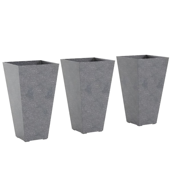Gray 3-Pack 28 in. H Plastic Stackable Tall Planters, Modern Marble-Look Flower Pots with Drainage Hole Plug for Garden