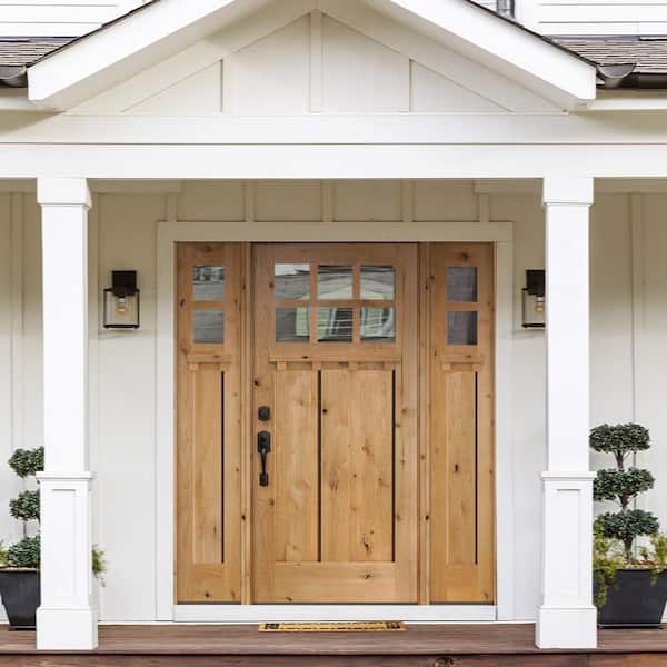 60 in. x 80 in. Craftsman Alder 2-Panel Right-Hand/Inswing 6-Lite Clear Glass Clear Stain Wood Prehung Front Door DSL