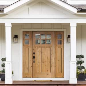 64 in. x 80 in. Craftsman Knotty Alder Clear 6-Lite Clear Stain Wood w.DS Right Hand Single Prehung Front Door/Sidelites