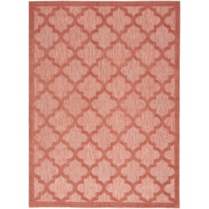 Easy Care Coral/Orange 5 ft. x 7 ft. Geometric Contemporary Indoor Outdoor Area Rug