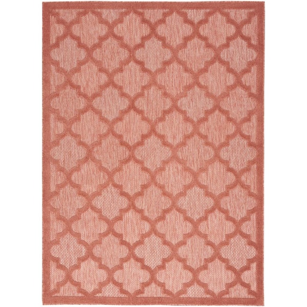 Nourison Easy Care Coral/Orange 5 ft. x 7 ft. Geometric Contemporary Indoor Outdoor Area Rug