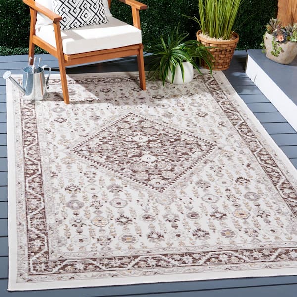 Sunrise Gray/Beige Black 8 ft. x 10 ft. Floral Border Reversible Indoor/Outdoor Area Rug
