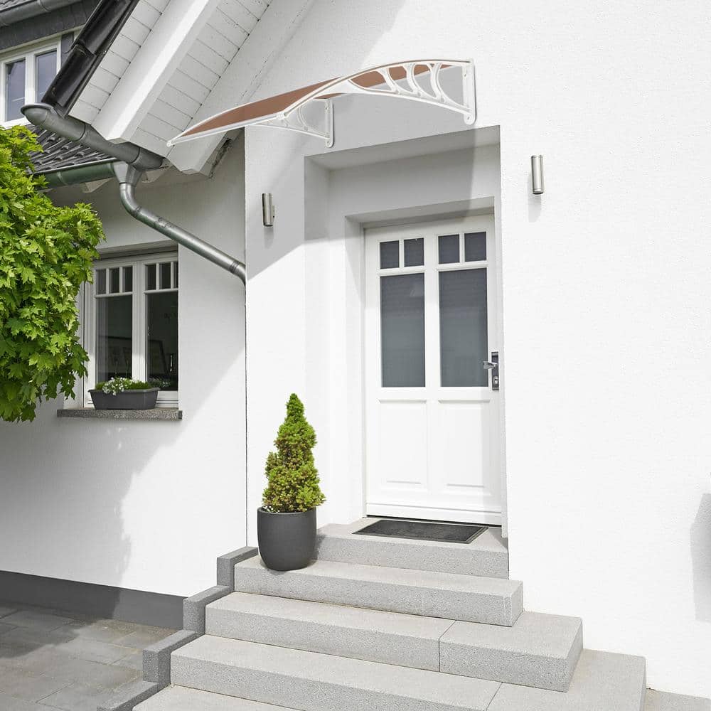 Brown Polycarbonate Door and Window Awning with White Aluminum Frame