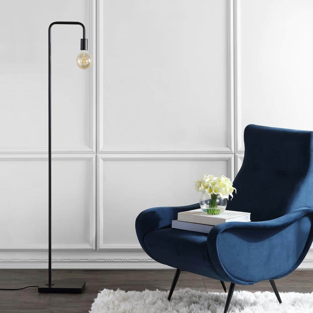 Contemporary 60'' Gray Minimalist Metal Floor Lamp with LED Bulb