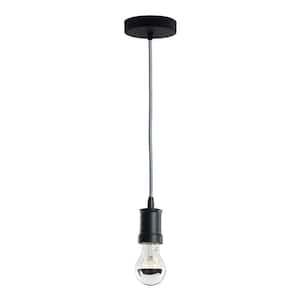 1-Light Black Contemporary Pendant Socket and Canopy with LED 5W A19 Filament Half Mirror Light Bulb