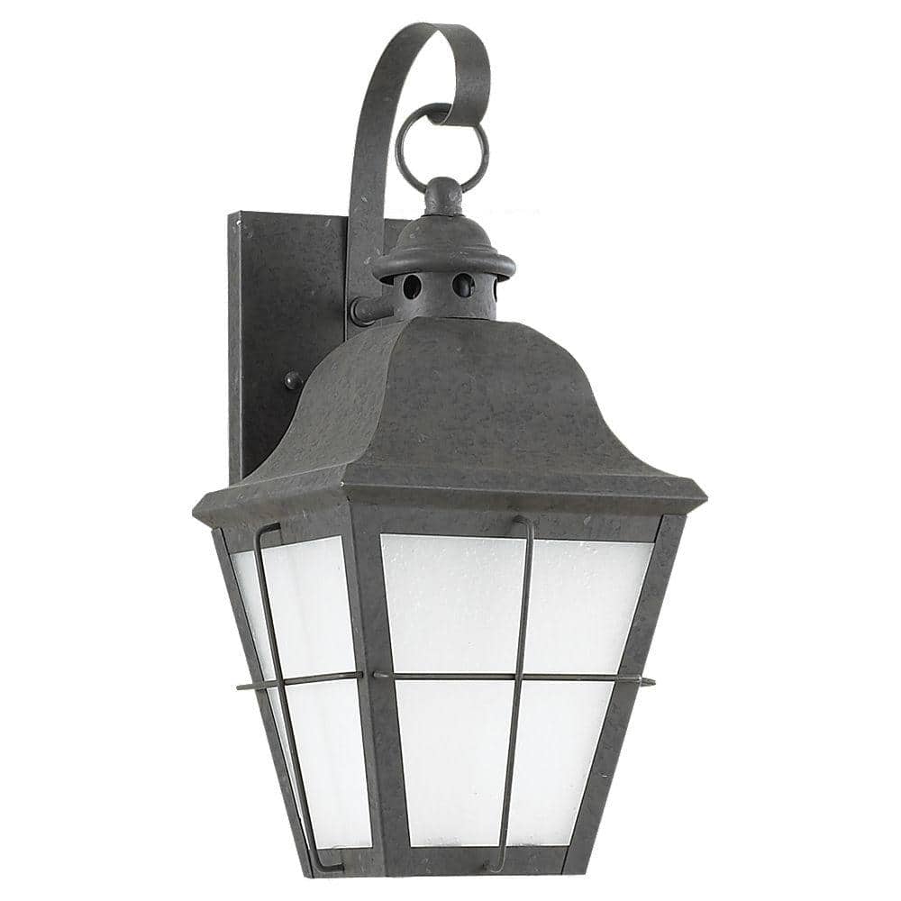 Oxidized Bronze Outdoor Wall Lantern with Frosted Seeded Glass