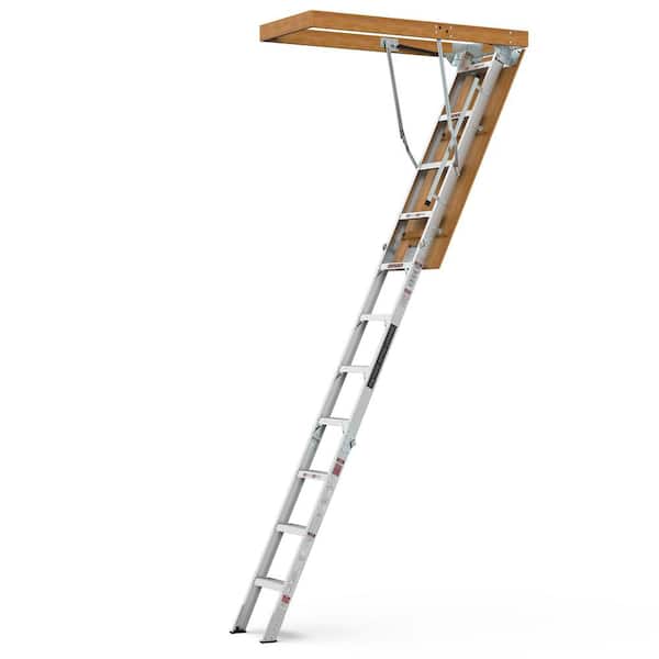Unbranded Household Aluminum 7 ft. 8 in. to 10 ft. 3 in. Ceiling Height Attic Ladder, 25. in. x 54 in. 375 lbs. Load Capacity
