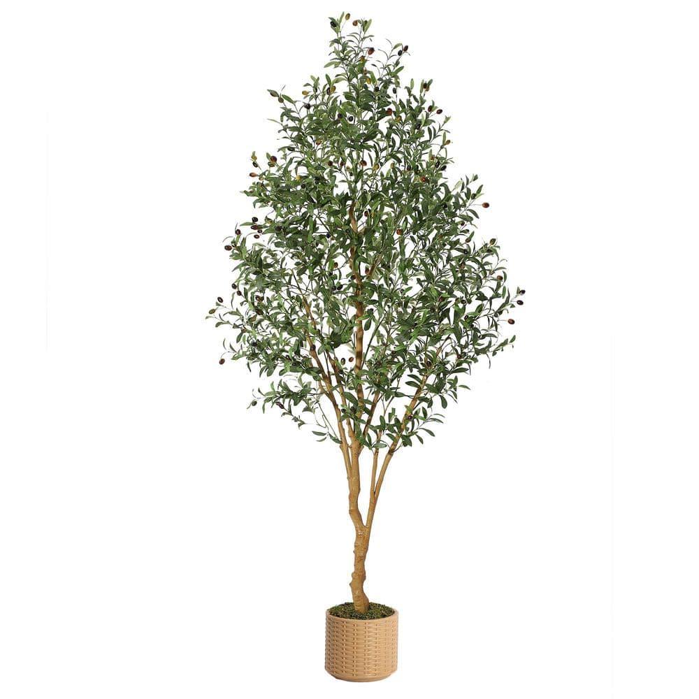 8 ft. Artificial Olive Trees, Tall Plant Potted Tree with White