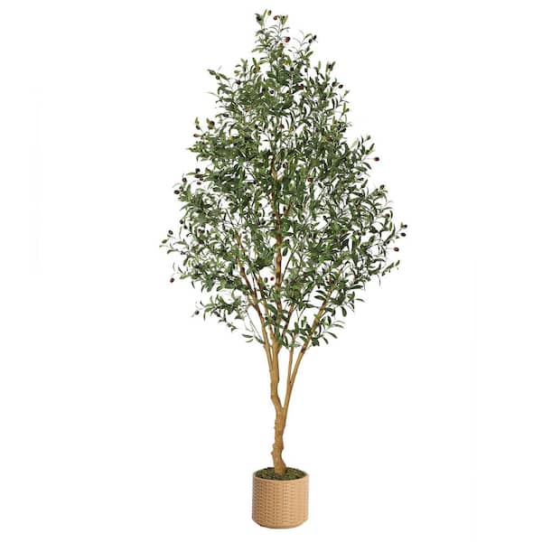 Unbranded 8 ft. Artificial Olive Trees, Tall Plant Potted Tree with White Planter, with Natural Wood Trunk and Lifelike Fruits