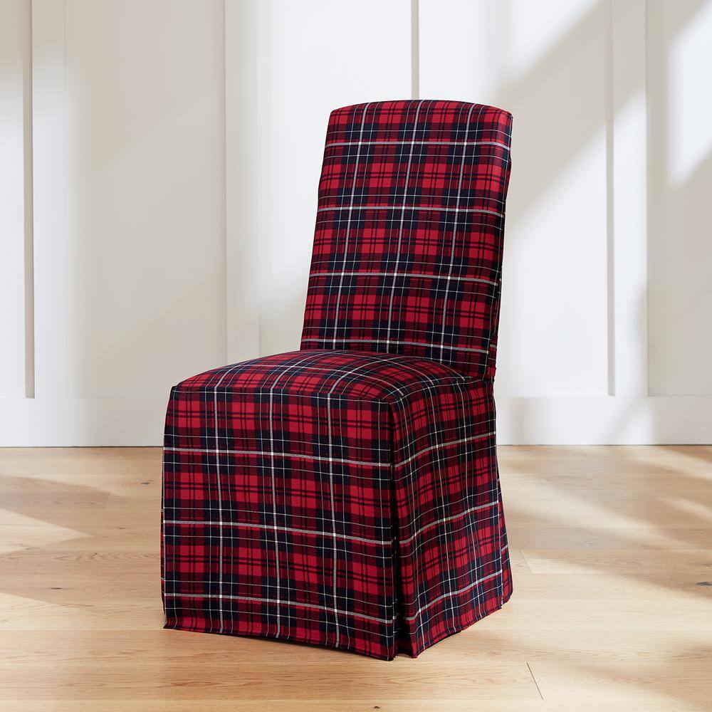 Cove Plaid Cotton Canvas 2-Pack Long Dining Room Parsons Chair Slipcovers