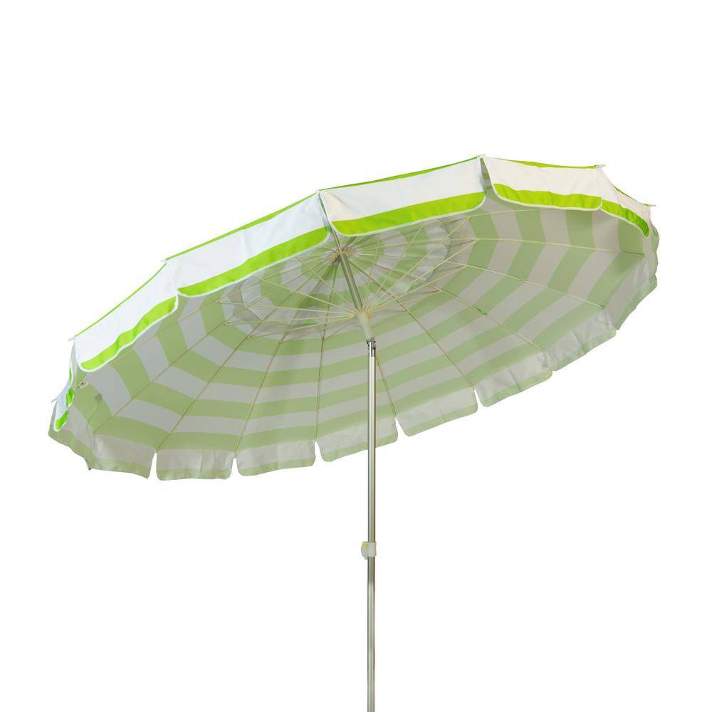 8 ft Lime and White Stripe Aluminum Patio Beach Umbrella