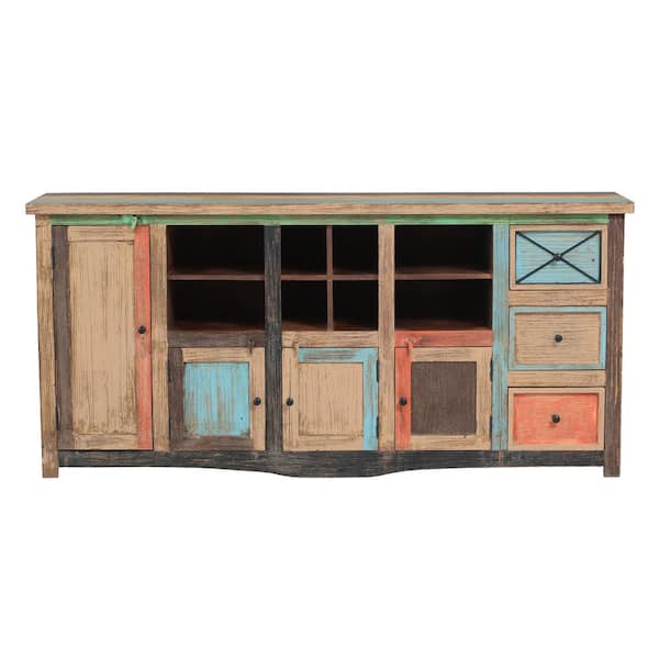 Noble House Hennepin Distressed Multicolor Wood 76 in. Sideboard with Soild Wood