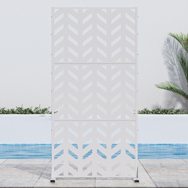 Lirago 72 in. H x 35 in. W White Outdoor Metal Privacy Screen Garden Fence Arrow Pattern Wall Applique
