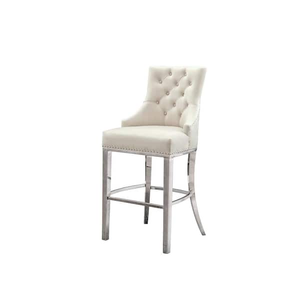 Best Quality Furniture Jennifer 24 in. H Cream Velvet Upholstered Full Back Counter Height with Stainless Steel Legs (Set of 2)