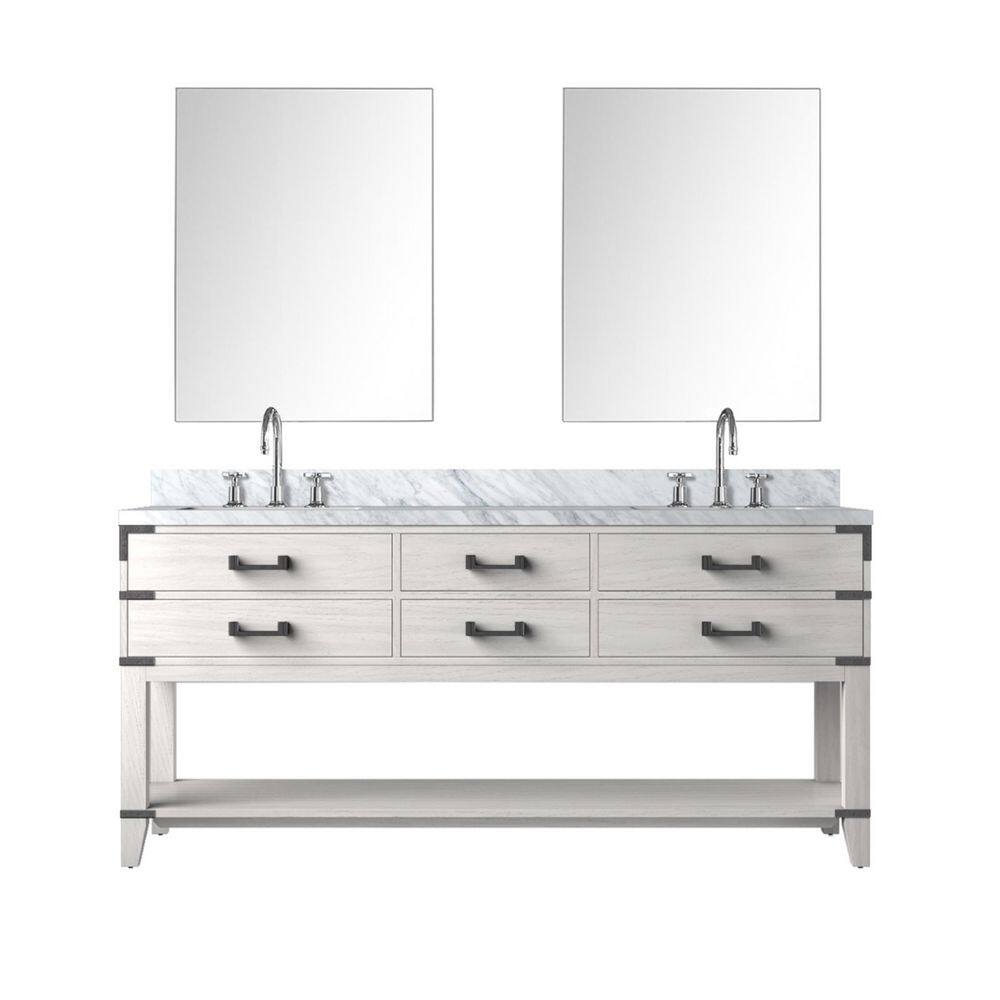 Irvington 72 in. W x 22 in. D White Oak Double Bath Vanity with Carrara Marble Top, Faucet Set, and 34 in. Mirrors price history on PriceWatchPro