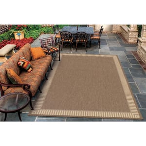Recife Wicker Stitch Cocoa-Natural 4 ft. x 5 ft. Indoor/Outdoor Area Rug