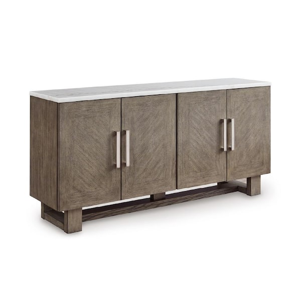 Loyaska Grayish Brown/White TV Stand Fits TV's up to 78 in. with Adjustable Shelves and Cable Management
