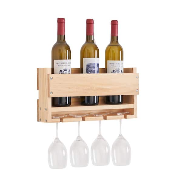 Afoxsos 3-Bottle Natural Pine Wall Mounted Wine Rack
