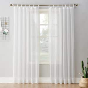 Emily White Voile 84 in. L x 59 in. W Sheer Tab Top Curtain Panel