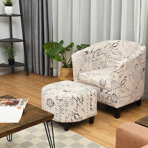 Beige Barrel Modern Accent Tub Upholstered Chair French Print with Ottoman