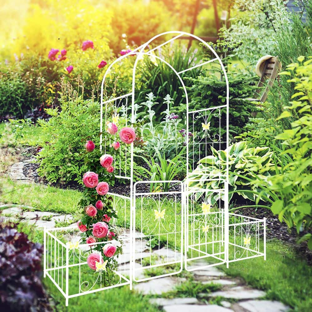 86.6 in. Metal Garden Arch with Gate, Outdoor Garden Arbors