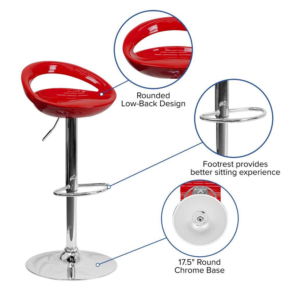 Modern Red Adjustable Swivel Barstool with Chrome Base