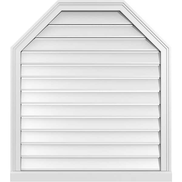 Ekena Millwork 32" x 36" Octagonal Top Surface Mount PVC Gable Vent: Functional with Brickmould Sill Frame