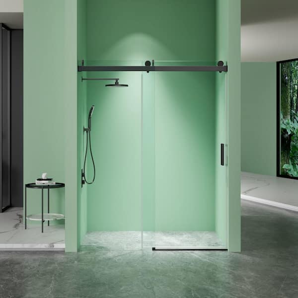 Unbranded 60 in. W x 76 in. H Single Sliding Frameless Shower Door in Matte Black With Buffer