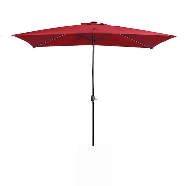 maocao hoom 10 ft. x 7 ft. Market Outdoor Solar Lighted Patio Umbrella with Tilt and Crank in Red