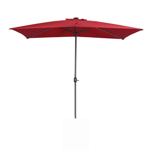 Tidoin 10 ft. Aluminum Market Umbrella Solar Tilt Patio Umbrella in Red with 56 LED Lights
