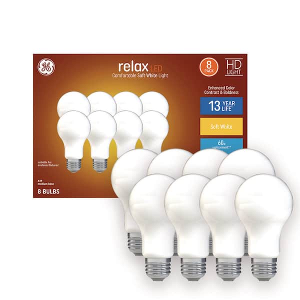 GE 60-Watt Equivalent A19 E26 Dimmable LED Light bulb, Soft White 2700K, HD Relax (8 Pack)