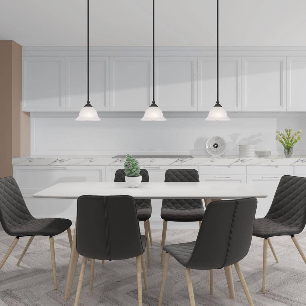 North Port Black Mini Pendant with White Alabaster Glass