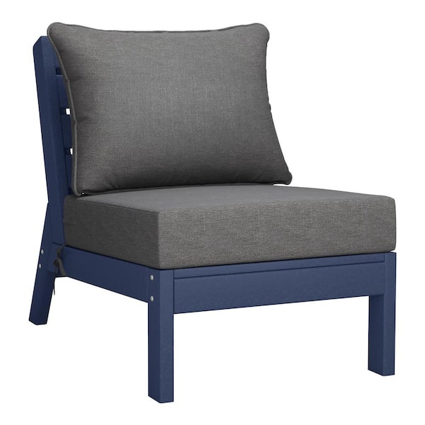 Westin Outdoor Birchwood Outdoor Patio Deep Seating HDPE Armless Lounge Chair in Navy Blue with Grey Cushions