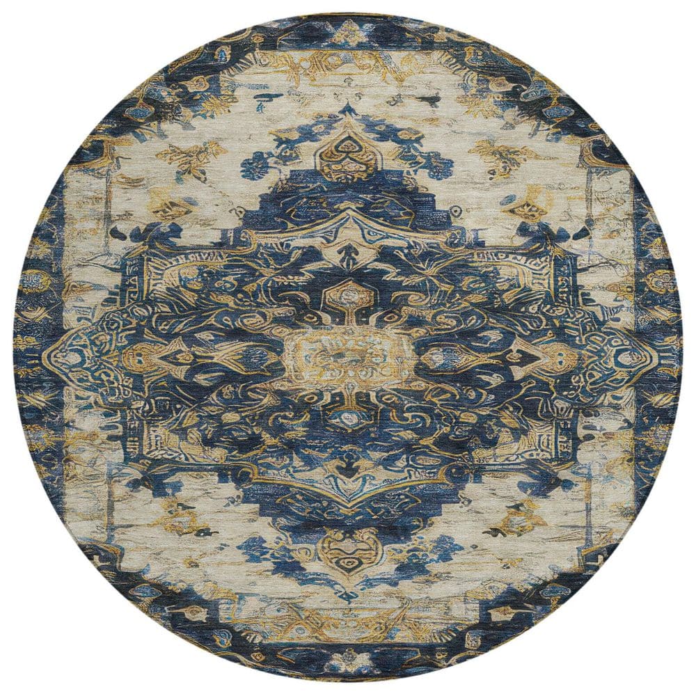 Chantille Machine Washable Indoor/Outdoor Abstract ACN2875 Navy 8 ft. x 8 ft. Round Rug price history on PriceWatchPro