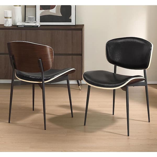 Art Leon Iya Pure Black Faux Leather Dining Side Chair with Metal Frame Set of 2